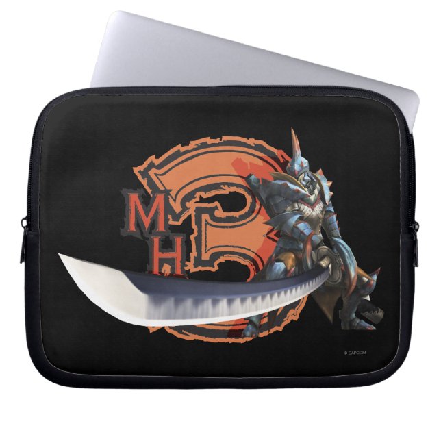 Male hunter with long sword & lagiacrus armour laptop sleeve (Front)