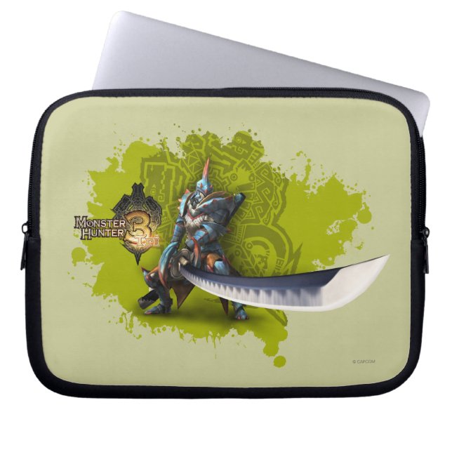 Male hunter with long sword & lagiacrus armour laptop sleeve (Front)