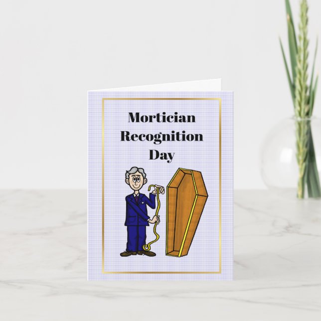 Male Mortician Measuring Coffin Greeting Card (Front)