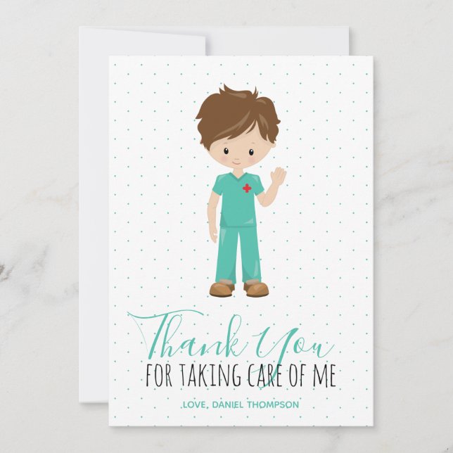 Male Nurse  Blue Typography Polka Dot Thank You Card (Front)