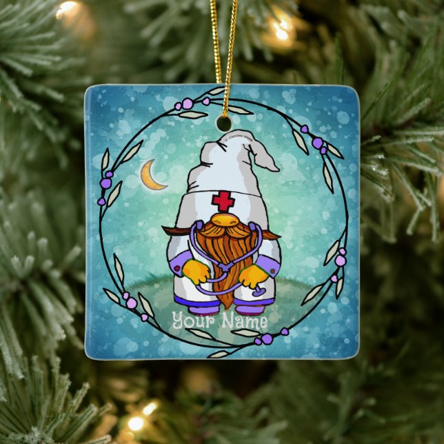 Male nurse gnome  ceramic ornament (Tree)