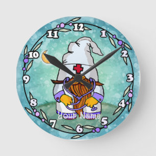 Male nurse gnome  round clock