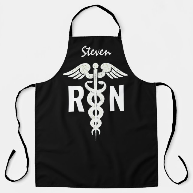 Male Nurse RN Black And White Personalized Apron (Front)