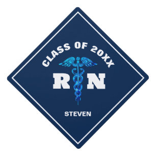 Male Nurse RN Black Blue Medical Caduceus Monogram Graduation Cap Topper
