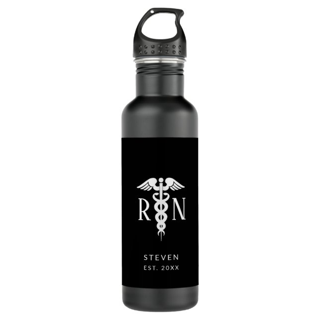 Male Nurse RN Graduate Black White Personalized 710 Ml Water Bottle (Front)
