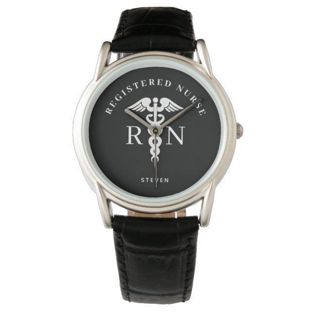 Male Nurse RN Graduation Black Personalized Watch (Front)