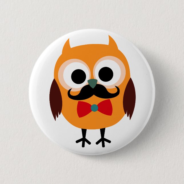 Male Owl with Black Moustache 2 Inch Round Button (Front)