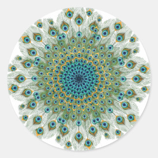Male Peacock Colourful Mandala Classic Round Sticker