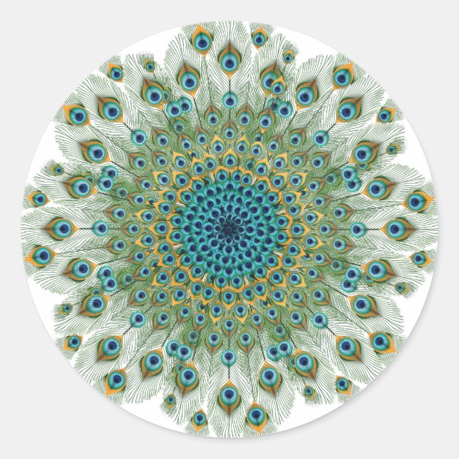 Male Peacock Colourful Mandala Classic Round Sticker (Front)