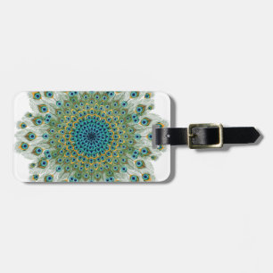 Male Peacock Colourful Mandala Luggage Tag