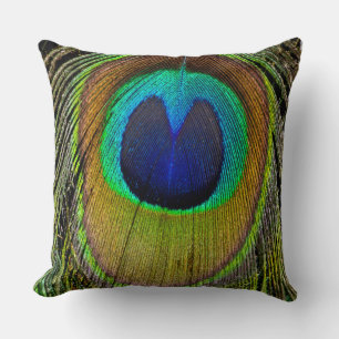 Male peacock tail feathers throw pillow