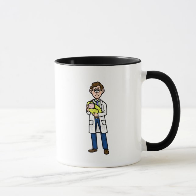 Male Pediatrician Doctor Holding Baby Mug (Right)