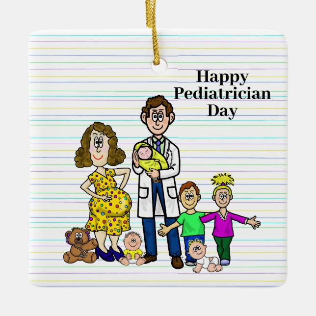 Male Pediatrician with Children Christmas Ornament (Front)