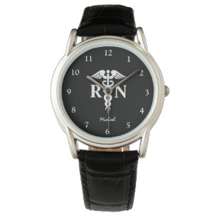 Male Registered Nurse Black Caduceus Graduation Watch
