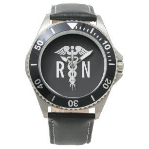 Male Registered Nurse Caduceus Medical Black White Watch