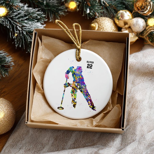 Male Ringette Player Ceramic Ornament (Creator Uploaded)