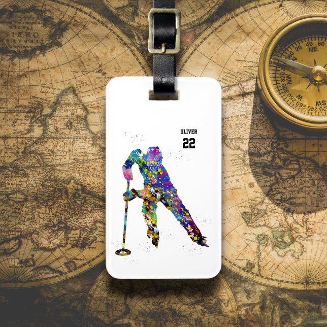 Male Ringette Player Luggage Tag (Creator Uploaded)