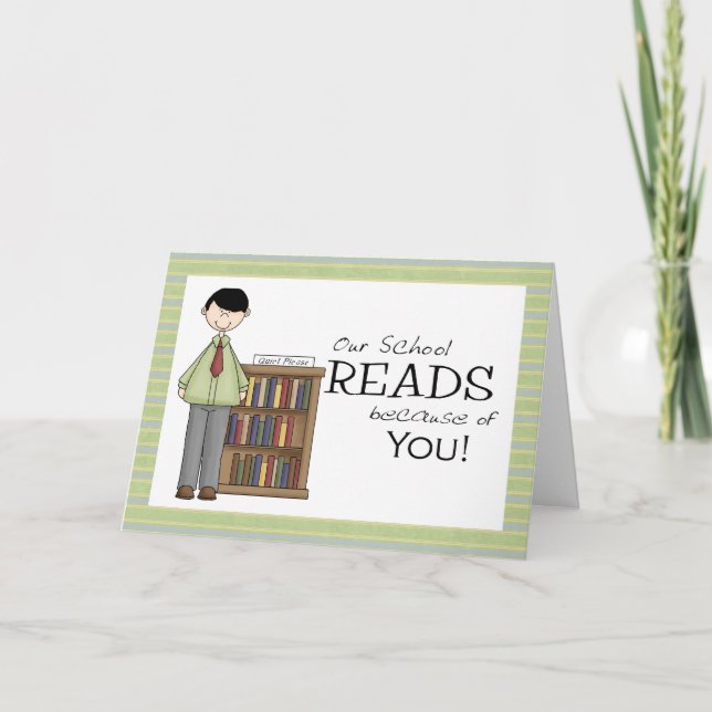 Male School Librarian Thank You Card (Front)