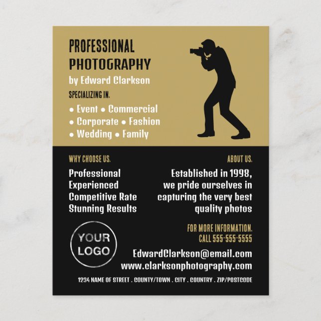 Male Silhouette, Photographer, Photography Hire Flyer (Front)