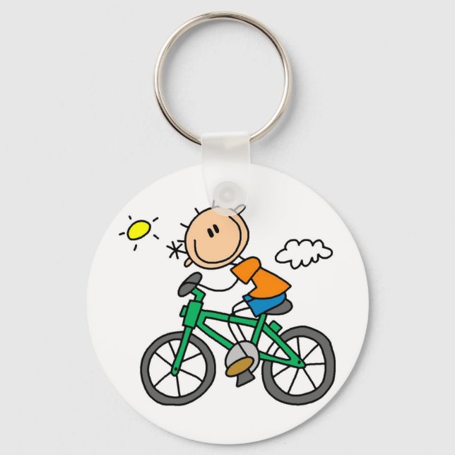Male Stick Figure Bicyclist Tshirts and gifts Keychain (Front)