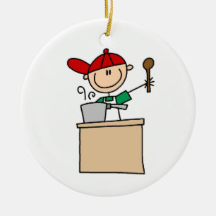 Male Stick Figure Cook Ceramic Ornament