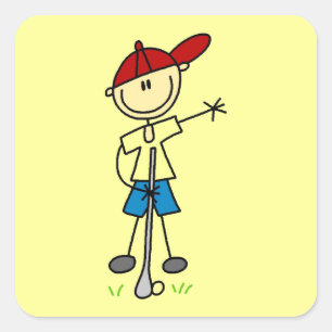 Male Stick Figure Golfer Square Sticker