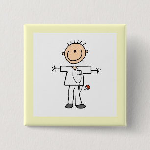 Male Stick Figure Nurse 2 Inch Square Button