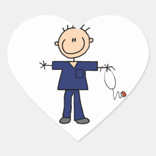 Male Stick Figure Nurse - Blue Heart Sticker