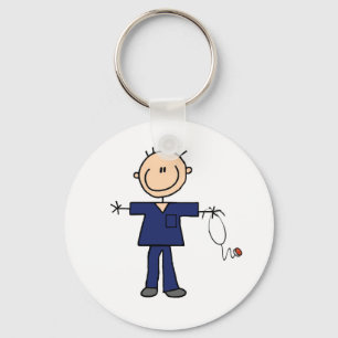 Male Stick Figure Nurse - Blue Keychain