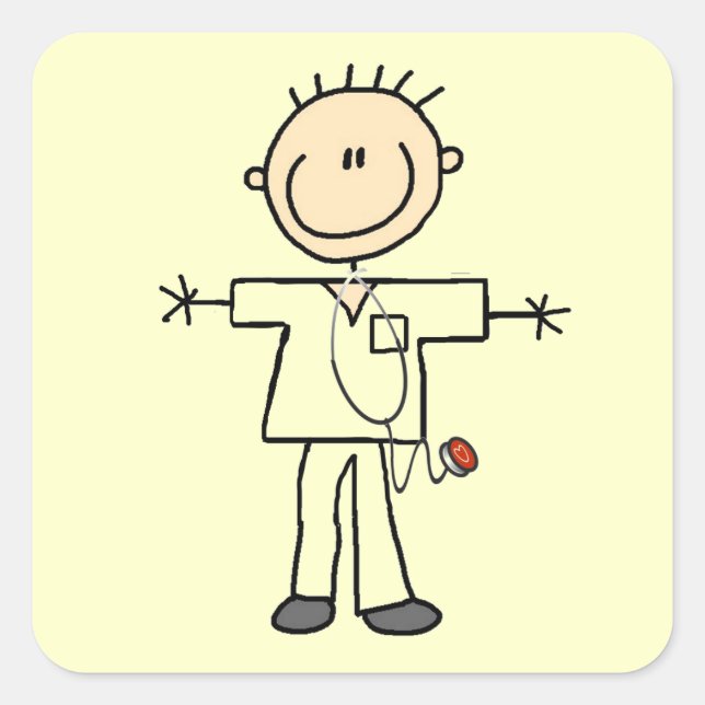 Male Stick Figure Nurse T-shirts and Gifts Square Sticker (Front)