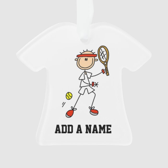 Male Stick Figure Tennis Player Ornament (Front)