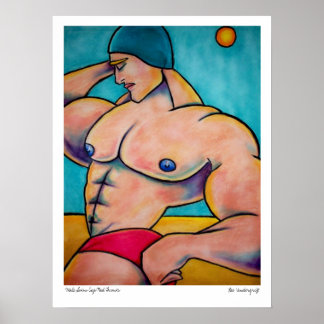 Male Swim Cap red trunks by Lee Vandergrift Poster