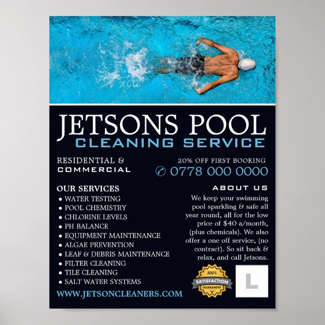 Male Swimmer, Swimming Pool Cleaning Advertising Poster (Front)