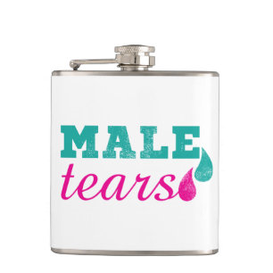 Male Tears Funny Pink and Teal Hip Flask