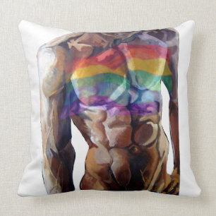 Male torso rainbow flag  throw pillow