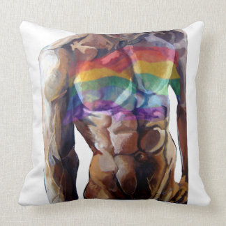 Male torso rainbow flag  throw pillow