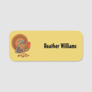 Male Turkey Colourful Autumn Feathers Tail Fanned Name Tag