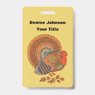 Male Turkey Fanned Tail Autumn Colours Leaves Badge