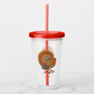 Male Turkey in Leaves Autumn Coloured Feathers Acrylic Tumbler