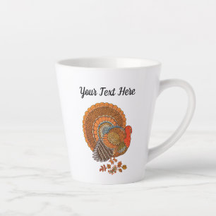 Male Turkey Tail Spread Autumn Coloured Feathers Latte Mug