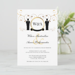 Male Wedding Gold Elegant Monogram LGBTQ Invitation
