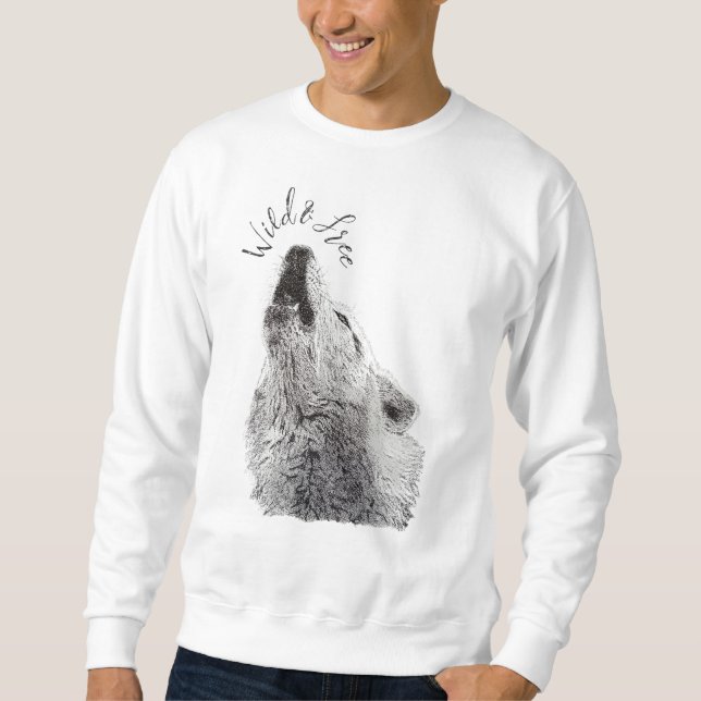 Male Wild & Free Script Howling Wolf Fine Art Sweatshirt (Front)
