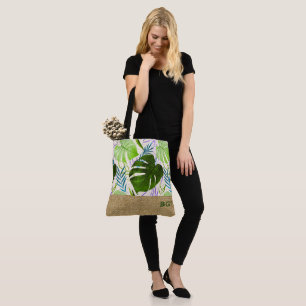 Maleah Monstera Tropical Hawaiian Colorblock-Green Tote Bag