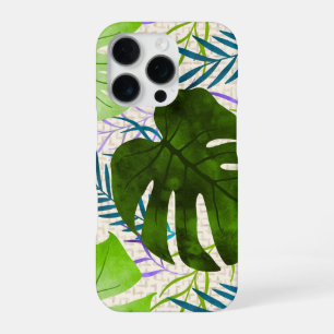 Maleah Monstera Tropical Hawaiian Watercolor-Green iPhone 16 Pro Case
