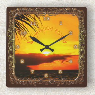 Malecon Sunset 2441 Family Square Wall Clock