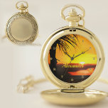Malecon Sunset 2441 Pocket Watch<br><div class="desc">Painting "Malecon Sunset 2441" Collection This pocket watch makes for a perfect gift. Outer casing made from premium alloy. Classic timepiece precision powered by Japanese movement. Personalize on the product page or click the "Customize" button for more design options Outer casing - Gold or Silver. Design created from my painting...</div>