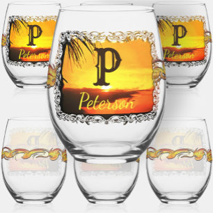 Malecon Sunset 2441 Stemless Wine Glass