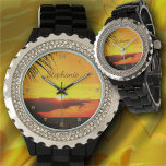 Malecon Sunset 2441 Watch<br><div class="desc">Painting "Malecon Sunset 2441" Collection Women's Rhinestone Watch shines bright with a customizable face, you’ll love glancing at your watch for the time. Personalize on the product page or click the "Customize" button for more design options. Design created from my painting "Malecon Sunset 2441" capturing a beautiful sunset on a...</div>