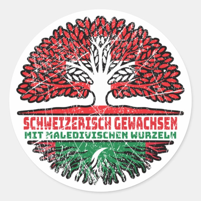 Malediven Maledivisch Schweizer Schweiz Baum Classic Round Sticker (Front)