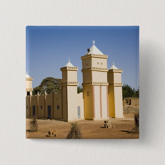 Mali, Bamako. Mosque, Bamako-Djenne Road 2 Inch Square Button (Front)